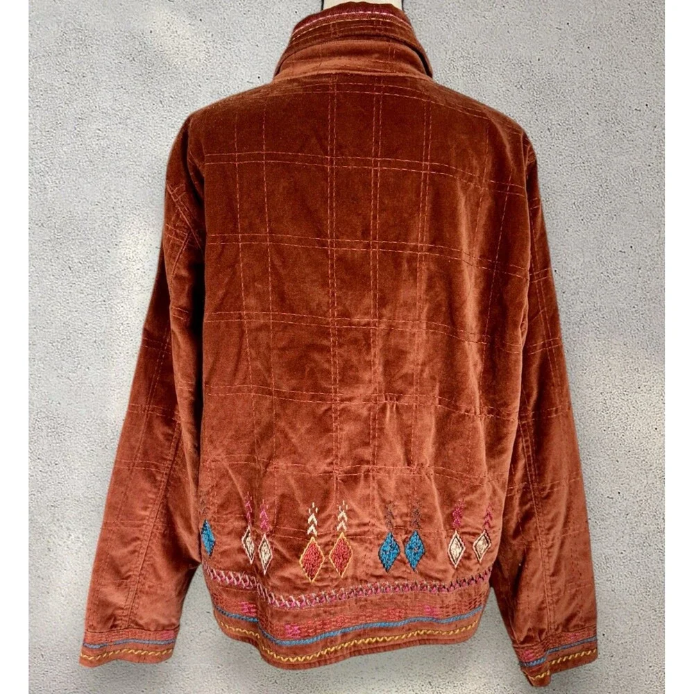 Coldwater Creek New Deadstock Southwestern Rust Velvet Embroidered‎ Jacket P-XL